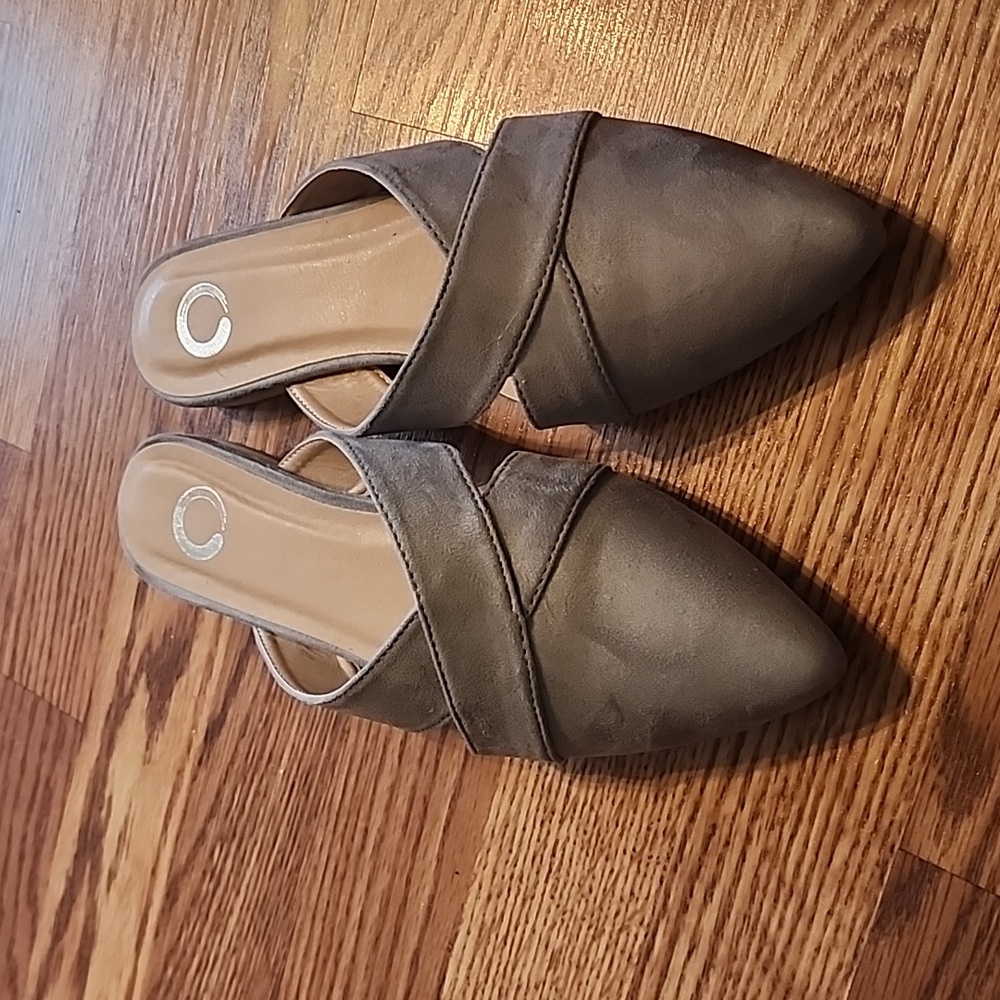 Grey suede mules